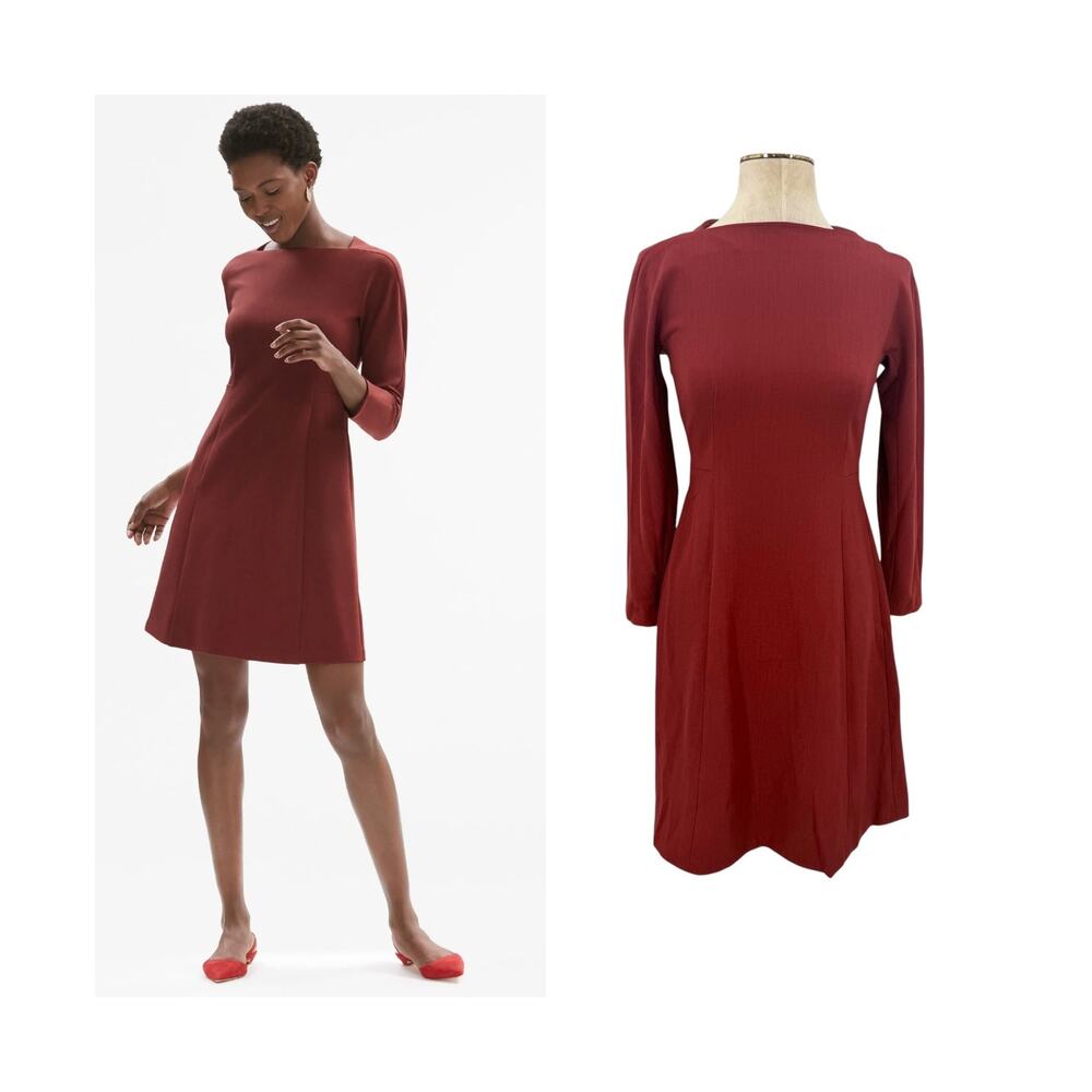MM.LaFleur Jeanette Brick Red Long Sleeve Square Neck A-Line Dress NWT Size 0